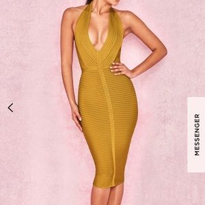 House of CB Verbena mustard bandage halter dress